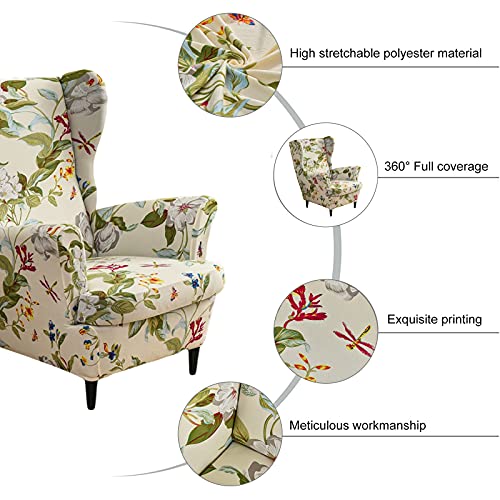 Stretch Wingback Chair Cover 2-Piece Printed Wing Chair Slipcover Sofa Slipcover Spandex Floral Armchair Slipcovers Furniture Protector With Elastic Bottom For Living Room, 26 #TOP2