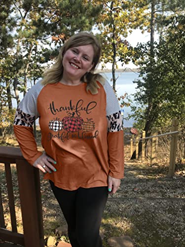 Grateful Thankful Blessed Shirt Plus Size Women Leopard Stripe Color Block Shirts Thanksgiving Pumpkin Long Sleeve Fall Tee4