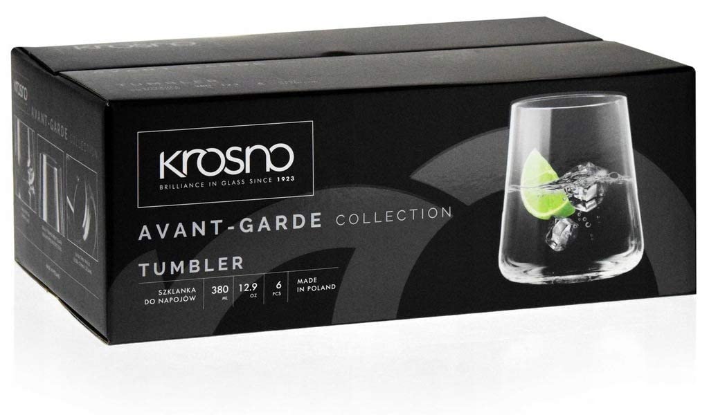 Krosno Szklanka do wody, napojów i innych zimnych napojów, zestaw 6 sztuk, 380 ml, kolekcja awangardowa, idealna do domu, restauracji i na imprezy, nadaje się do zmywarki i kuchenki mikrofalowej