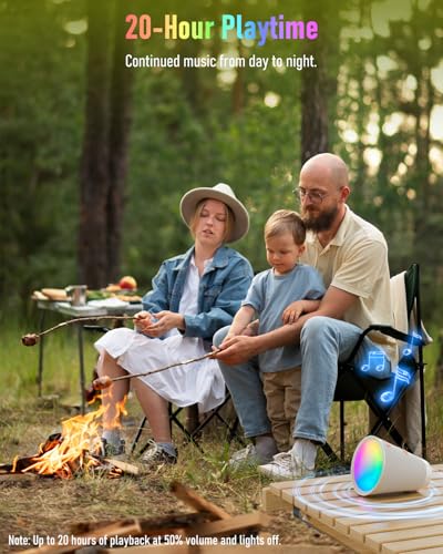 Image of Portable Bluetooth Speaker Wireless with 9 Color Lights, 20H Playtime, Stereo Pairing, Deep Bass, IPX6 Waterproof, Bluetooth 5.3, Small Speaker for Home, Party, Outdoor, Camping, Beach, Gift