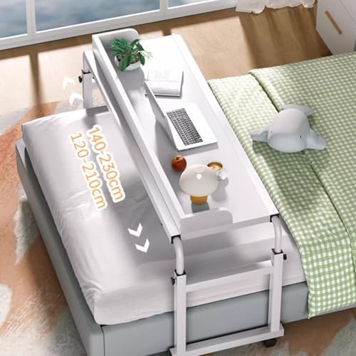 Adjustable Overbed Table on Wheels - Mobile Laptop & Computer Desk for Home & Hospital, Rolling Medical Table, Height & Length Adjustable, 350lbs Capacity, Portable & Convenient