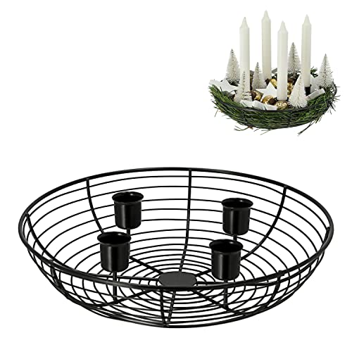 Adventskranz Metallkorb Stabkerzenhalter │ schwarz Metall rund 28x6,3cm │ Kerzenhalter Metallgestell Kerzen Advent