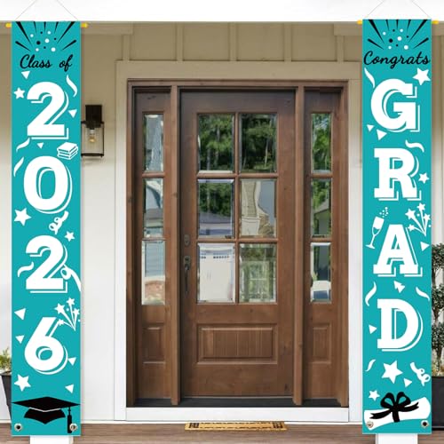 Image of Graduation Porch Banner Class Sign Congrats Grad Hanging Flags High School College University Party Decoration For Front Door Outdoor Teal