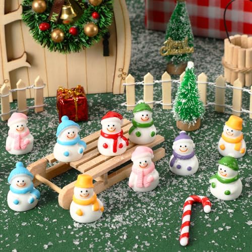 Image of JUNEBRUSHS 50 Pcs Mini Resin Snowman, Christmas Snowman Figurines Winter Miniature Snowmen Ornaments for Christmas DIY Craft Fairy Garden Dollhouse Decor