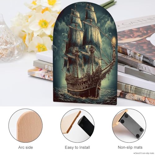 Sujetalibros náuticos de madera con base de metal para estanterías 5