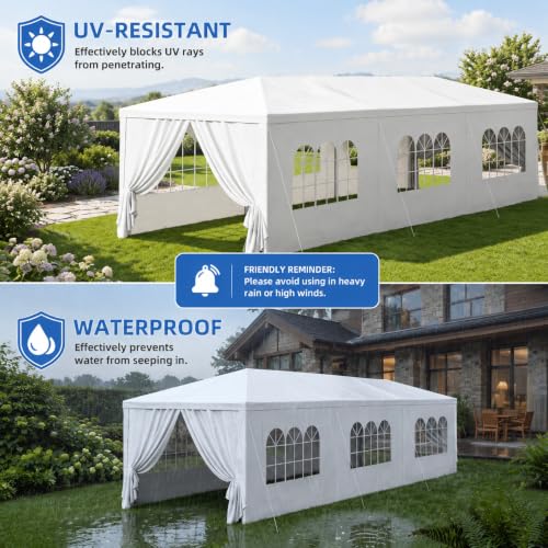 Image of 10'x30' White Party Canopy Shelter Tent, Outdoor Tent with 8 Removable Sidewalls & Transparent Windows for Patio, Backyard, BBQ, Weddings and Outdoor Gatherings