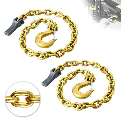 TKK 2-Pack Trailer Safety Chain - 35 Inch Chain with 5/16'' Clevis Snap Hook and Retainer | 21,000 lbs Break Strength | Secure Towing Transport Chains
