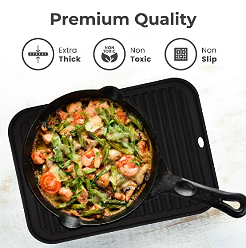 Silicone Trivets for Hot Dishes, Pots, Pans (2 Pack) - Heat-Resistant Pot Holders for Kitchen Countertop Mats - Silicone Trivet Mat (9 x 12 Inch) - Multipurpose Counter Pads (Black)