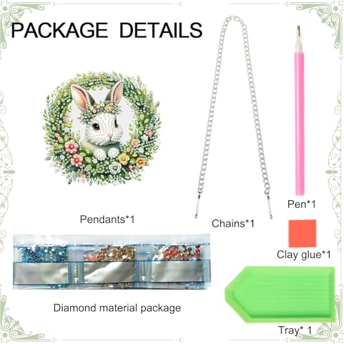 Image of DIY 5D Diamond Painting Hanging Kit Wreath Bunny Design, Easter Diamond Art Pendant, Floral Diamond Mosaic Craft for Wall, Window, or Home Decor, Handmade Gift for Adults