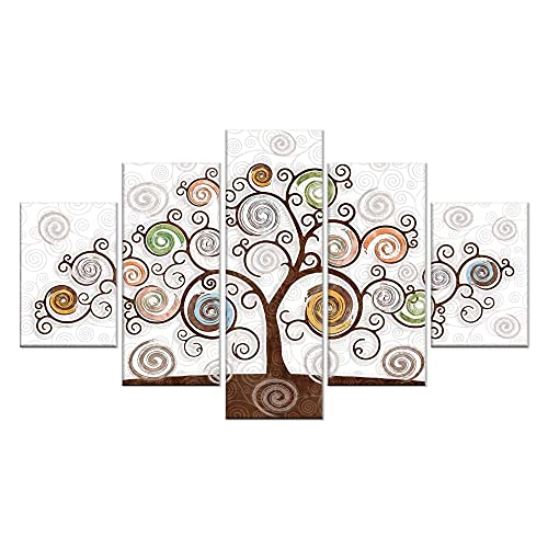 Lupia Quadro Moderno Albero della Vita 5 Pezzi in Legno Vogue 83X145 cm Tree White, per Soggiorno, Camera da Letto