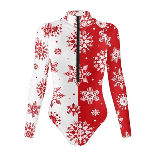 Ypexeognv Christmas Snowflake Womens Turtleneck Zip Front Long Sleeve Corset Sexy Bodysuit Slim Fitted Tops Seamless Plus Size Butt Lifting Shapewear Blouse for Christmas Party,Small