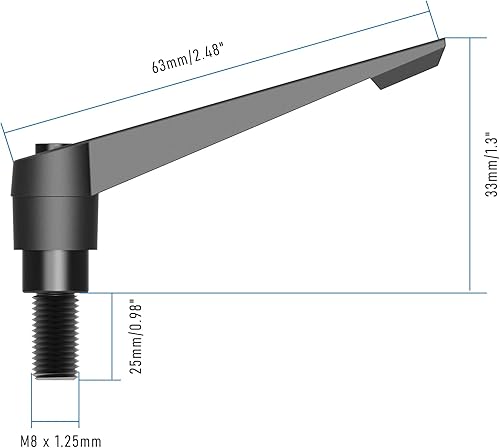 Miniatura 27 de 2 manijas de palanca de sujeción, rosca macho M8 x 1.575 in, cierre rápido ajustable de bloqueo giratorio, perno de tornillo giratorio