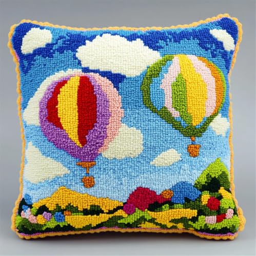 ORLUMY Latch Hook Cuscini Piccoli, Set Di Fodere Per Cuscini, Palloncino 43Cmx43Cm Fai Da Te Creativo, Kit Per Fabbricare Tappeti A Punto Croce,Gancio Di Chiusura Kit Motivo Colore