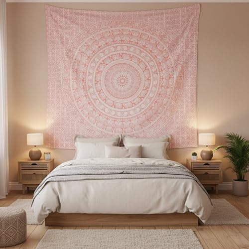 Image of Craft Trade 54x84 Inches Psychedelic Pink Cotton Mandala Ombre Wall Hanging Tapestry