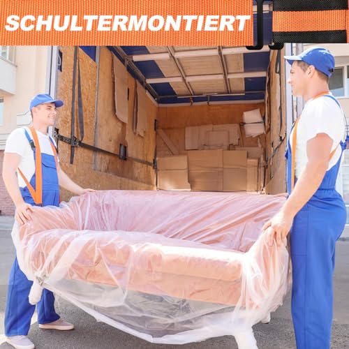 Yirilan 380 Kg Tragegurte Umzug, Verstellbare 2 Personen Tragegurt, Transportgurt,Hebegurt,Zum Heben,Transportieren und Bewegen von Möbeln, Haushaltsgeräten, Matratzen-Orange
