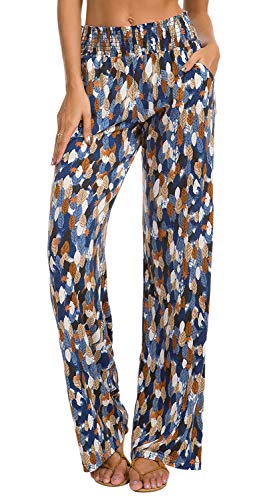 Women's Casual Wide Leg Floral Print Palazzo Lounge Pant Stretchy Boho Pants2