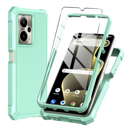 Mocotto Cricket Outlast 5G 2024 Phone Case - Slim Soft Silicone Full-Body Protective Cover with Tempered Glass Screen Protector (Green)