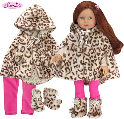 Sophia's Doll Clothes 3 Pc.Set Includes Doll Coat Animal Print Fur Cape, Doll Boots & Hot Pink Leggings for Dolls in the Winter and 18 Inch Girl Dolls Such as American Dolls & More!| Doll Not Included