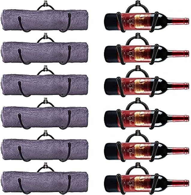 Pmsanzay Wine Wall Holder, 6 Pack Wall Mounted Wine Rack, Wine Bottle Display Holder Organizer for Wine Storage Wall Wine Theme Decor, Black (Horizontal Style)