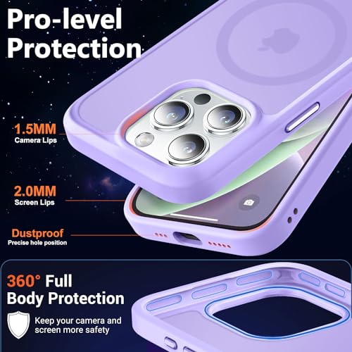 Image of MOCCA Strong Magnetic for iPhone 14 Pro Case, [Compatible with Magsafe][13FT Military Drop Protection] Slim Translucent Matte Shockproof Case for iPhone 14 Pro Phone Case 6.1'', Light Purple