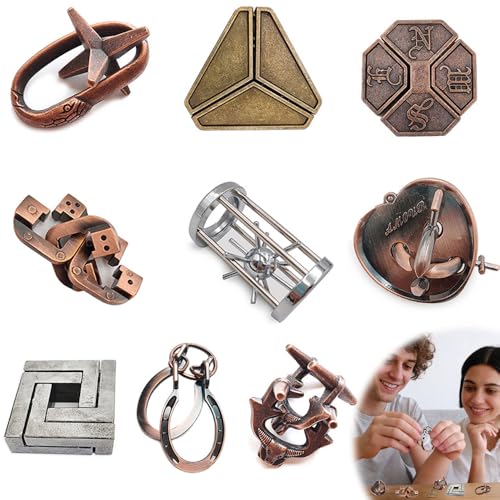 Mineup Casse Tete Metallique, 9 Pièces Jeux Casse Tête Metal, Jeu Educatif Logic Jouet, Puzzles en Fil métallique pour Casse-tête, Jeu de Puzzle en métal,Logic...
