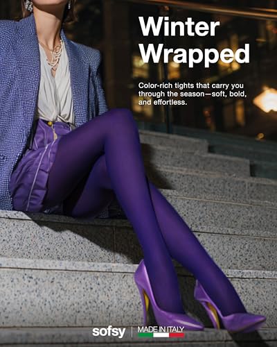 sofsy High-Wasit Purple Tights for Women - Italian-Made 40 Den Opaque Pantyhose | Witch Costume | Durable Microfiber, Reinforced Toes | Violet, Large - Thumbnail 3