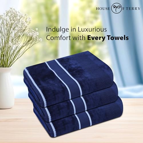 Image of 100% Cotton Towel | 510 GSM, Quick Dry, Soft & Super Absorbent, Fade-Resistant | for Men & Women | Bath, Gym, Sport Large Size Towel (70X140 cm), Pack of 2, Jubliee Navy