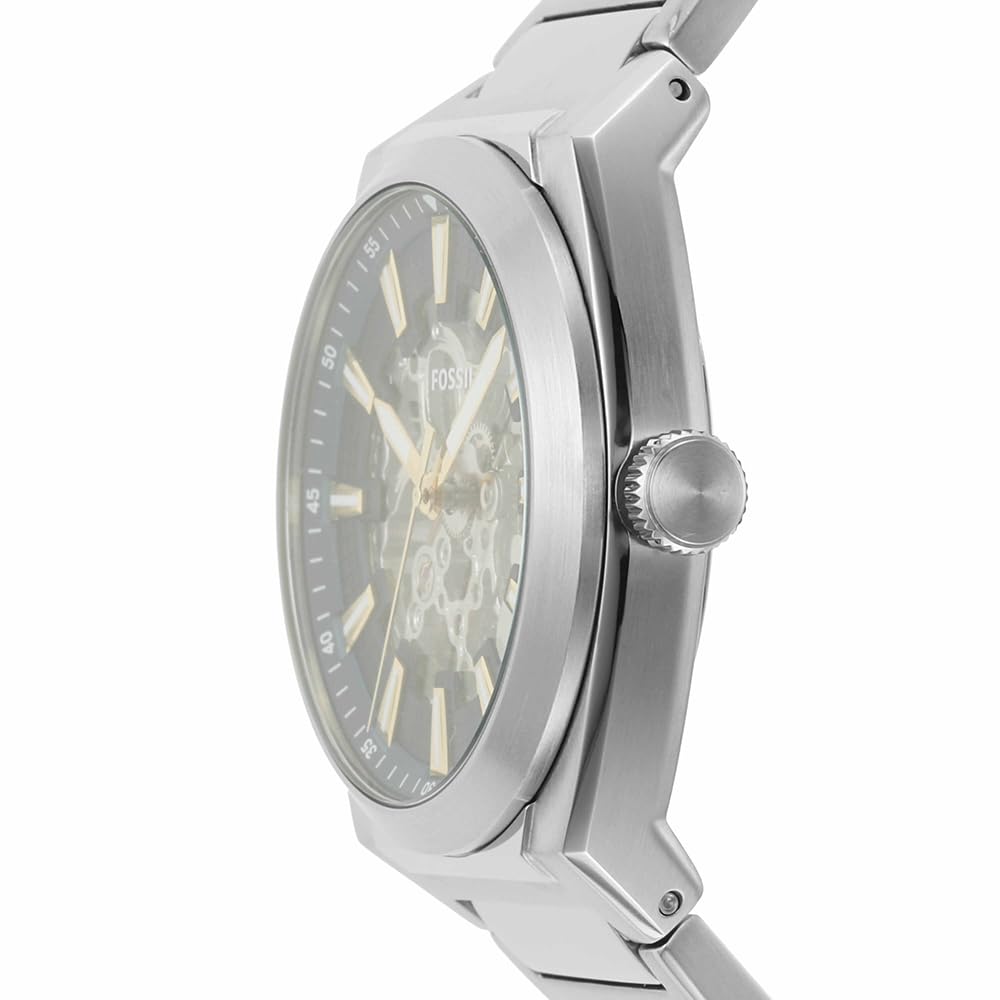 Fossil Everett Uhr für Herren, Automatik-Dreizeigerwerk mit Edelstahl- oder Lederarmband