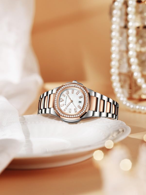 Image of Giordano Luxury Analog Quartz Watch for Women with Square Textured Dial, Crystal Indices, Date Display Function and Stainless Steel Strap - GZ-60116