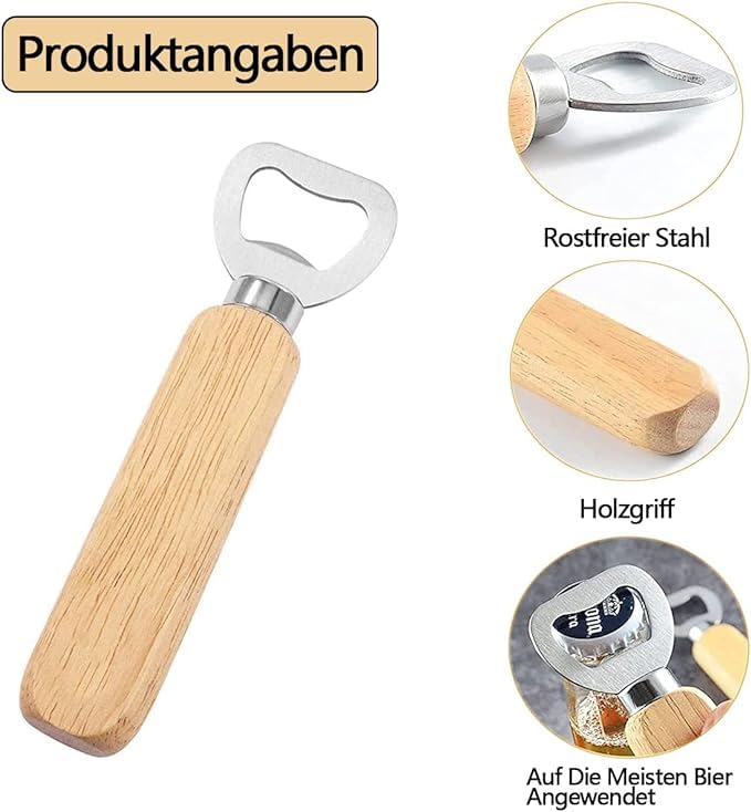 Set 3 Apribottiglie In Legno E Acciaio Inox – Manico Ergonomico – Personalizzabile Con Incisione – Regalo Per Bar, Cucina E Ristorante - 3