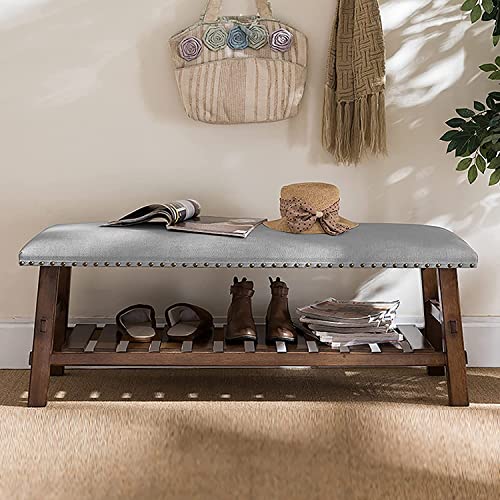 Banc à chaussures d'entrée en bois et coffre de rangement rétro avec coussin