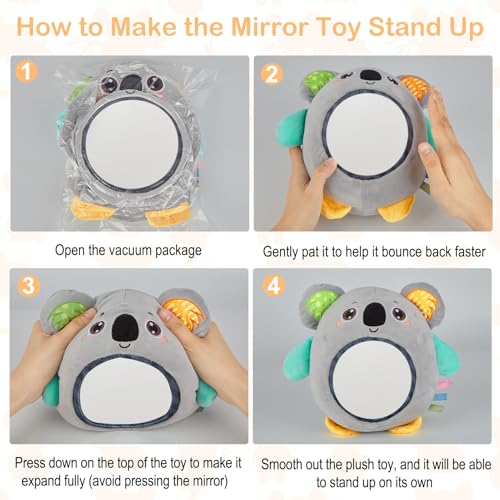 Image of FIOBEE Tummy Time Toys Baby Mirror Tummy Time with Crinkle & Jingle Sounds Large Baby Sensory Toys for Infant Ages 0 3 6 Months and Up Newborn Training Essentials, Gray Koala
