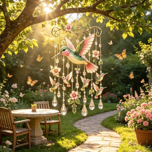 Campanas de viento de colibrí metálico, el regalo ideal para amantes del jardín y terrazas 5