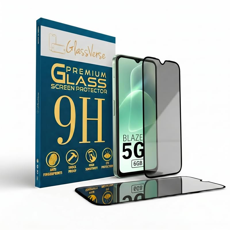 Image of GlassVerse Privacy Tempered Glass for Lava Blaze 5G | Anti Spy Screen Protector, 9H Hardness, Edge to Edge, Case Friendly, Hassle-less Installation Kit Included. (Pack of 1)