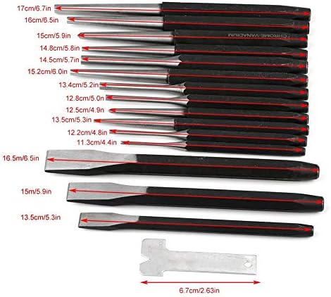 Miniatura 2 de Herramienta de punzones mecánicos, 16 piezas de punzones mecánicos y cincel, pin central cónico, calibre frío