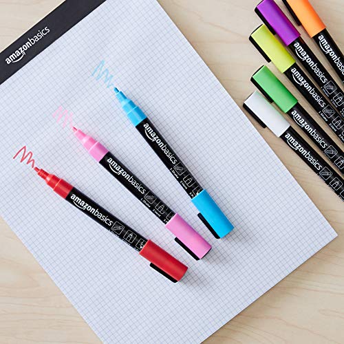 Image of Amazon Basics Bullet /Chisel Reversible Tip Chalk Markers, Fine Point, 8-Pack, Bright Colors