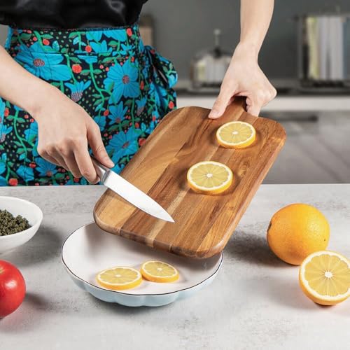 Tabla de Cortar Linwnil de Madera de Acacia con Mango (13.8"L x 5"W x 0.75"Th) miniatura 7