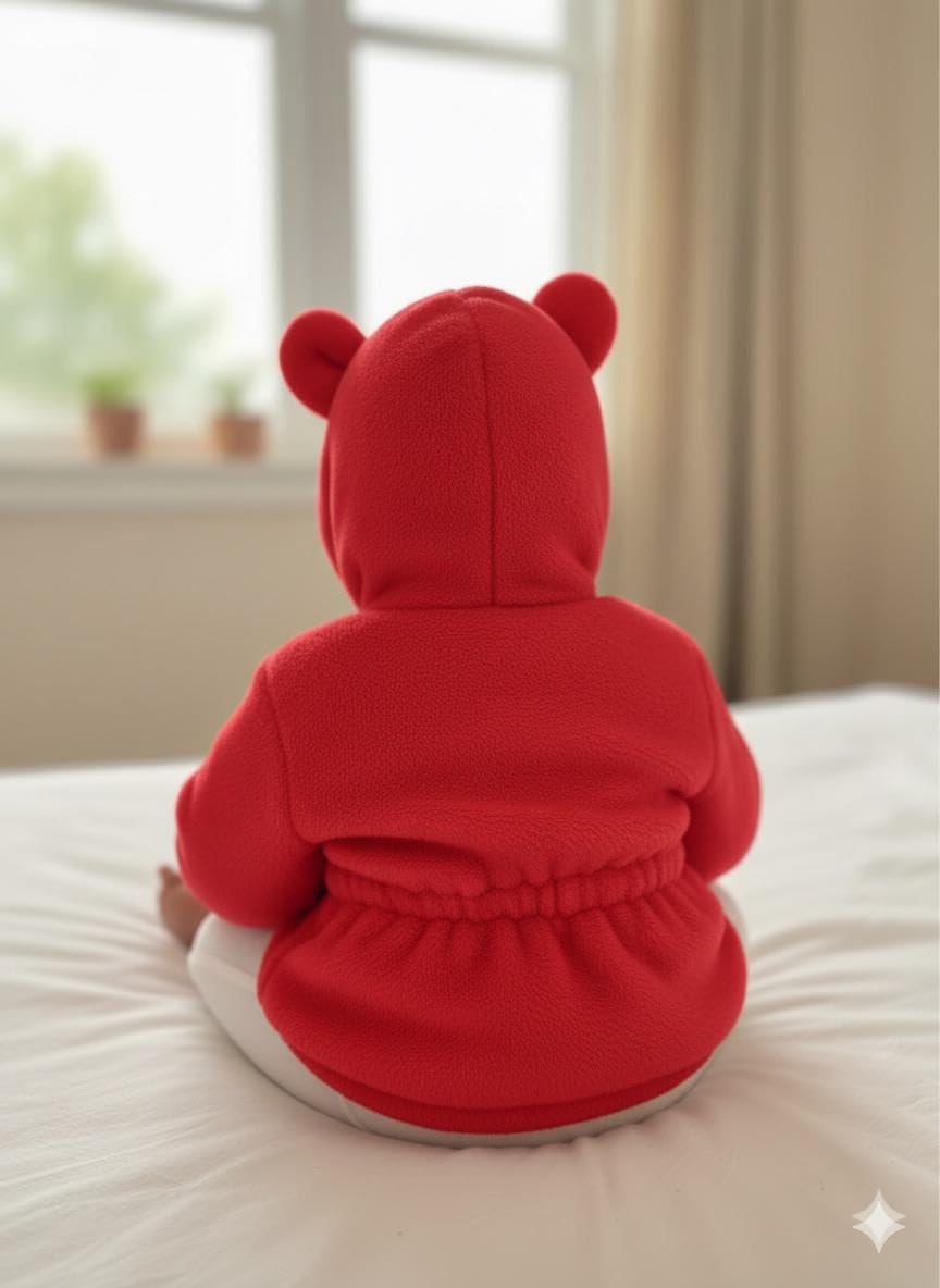 Schsteindar Kids Fleece Hoodie Jacket with Bear Ears,Soft Plush Material, Zip-Up Front, Elastic Waist Design for Baby Boys Girls (IN, Age, 3 Years, 4 Years, Regular, Red) 3