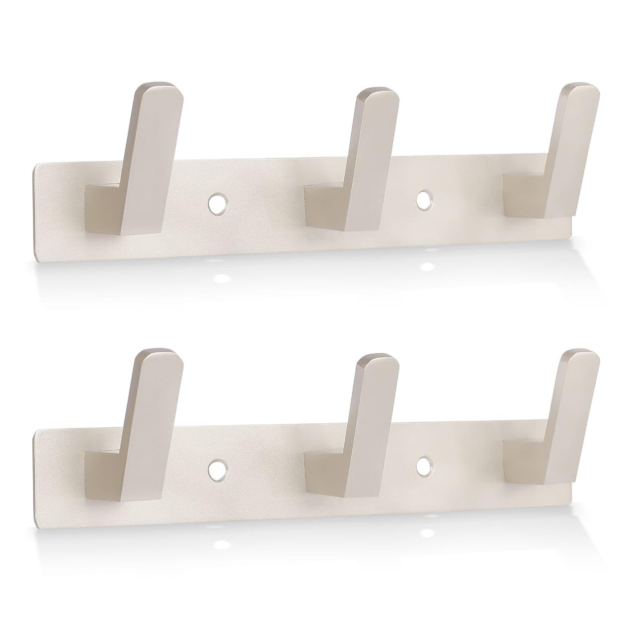 Maxzwell Satin Wall Mounted Coat Hook Rail with 3 Stainless Steel Hooks, Pack of 2 | Heavy Duty Coat Rack | Rust Resistant Wall Hooks for Towels, Hats, Bags & Bathroom