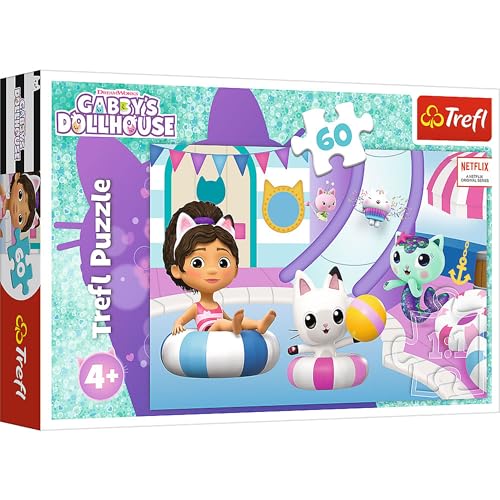 Trefl 17393 Gabbys Dollhouse Gabby in the Swimming Pool 60 Elements Colourful Puzzle with Heroes of the TV Series Creative Entertainment Game for Children from 4 Years Multicoloured
