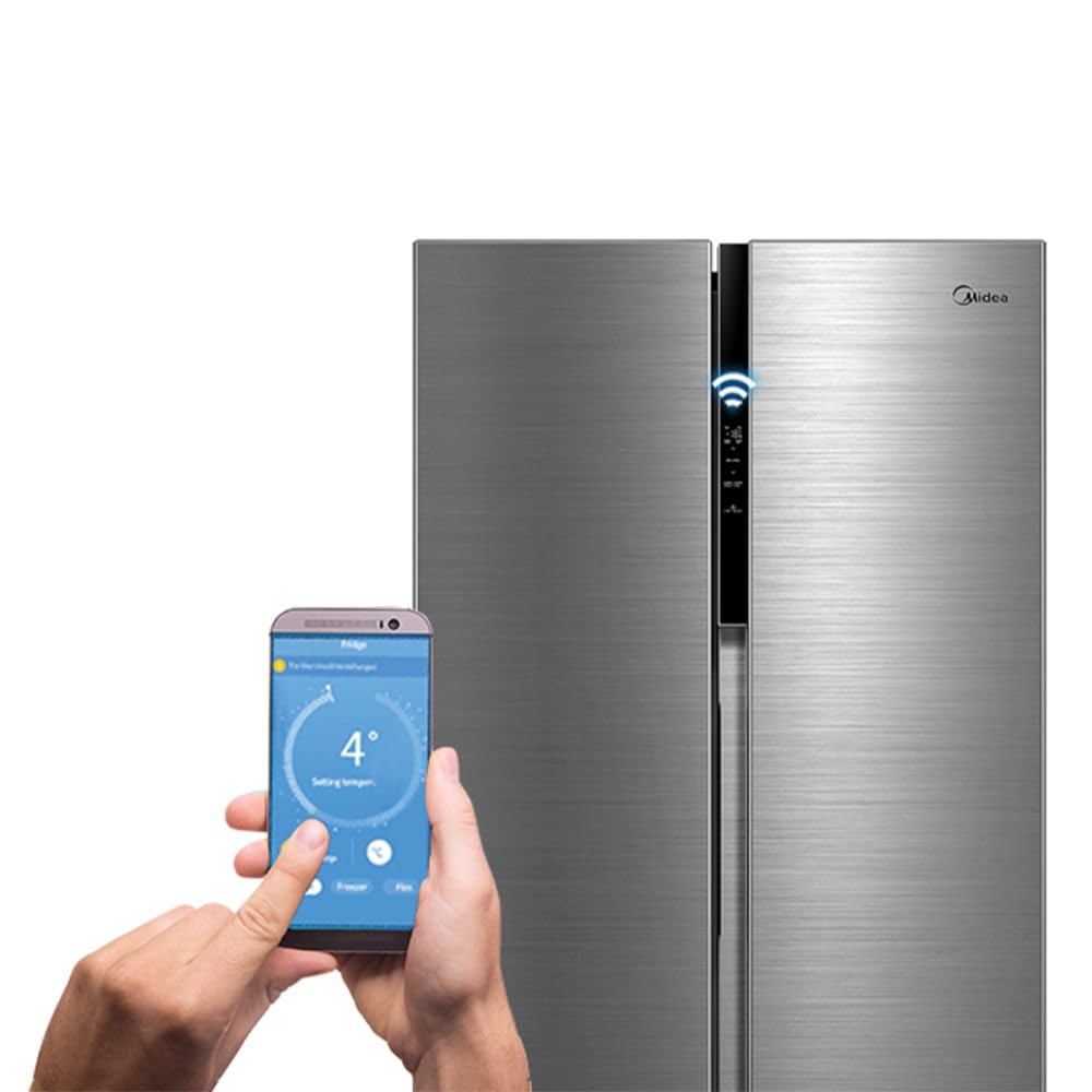 Refrigerador Side By Side 442L Inverter Cor Inox Conectada Midea
