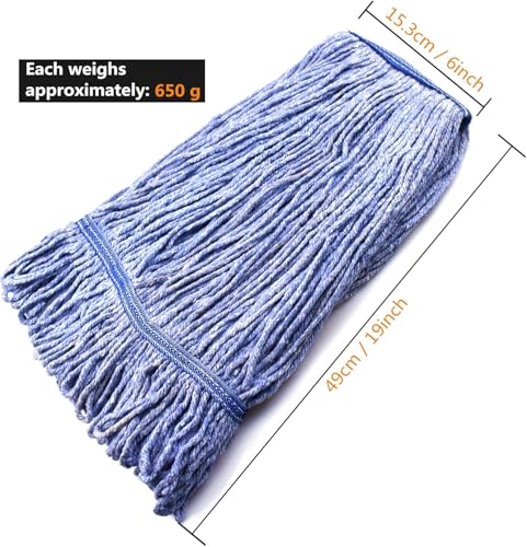 Image of String Mop Heads Replacement Heavy Duty Commercial Grade Blue Cotton Looped End Wet Industrial Cleaning Mop Head Refills (2, Large)