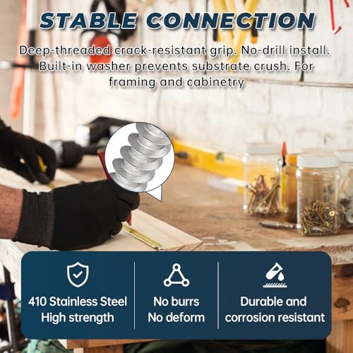 #12 x 2-1/2" Tornillos de cabeza hexagonal con brida para madera de tablero de fibra, acero inoxidable grado 410, resistente al óxido, paquete de 25, incluye punta hexagonal miniatura 5