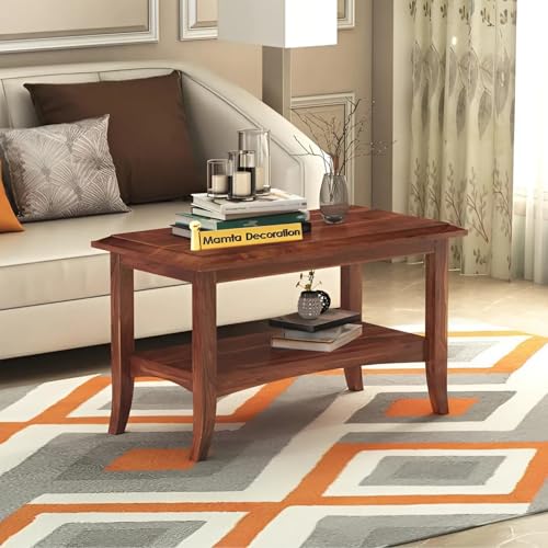 Image of MAMTA DECORATION Solid Sheesham Wood Coffee Table for Living Room | Wooden Center Table with Shelf Storage for Home, Hall, Office & Lounge | Modern Tea Table | Rectangular Coffee Table | Honey Finish