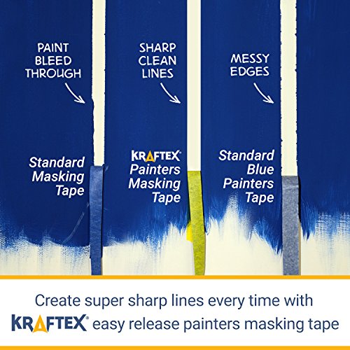 Painters Tape 180YRD x ¾ Inch for Pro Painting [CLEAN LINES EVERYTIME] 3 x 60YRD Rolls. Masking for Paint, Wallpaper, Wood, Glass, Metal. Protect Walls, Surface, Trim. Yellow Paper Tape, Prevent Stain - Thumbnail 2
