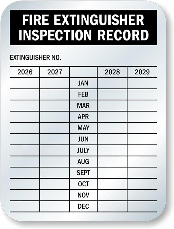 SmartSign Fire Extinguisher Labels, Inspection Record 4-Year Maintenance Labels, 3 x 2.25 Inches, 2 mil Debossable Aluminum, Pack of 10, Made in USA