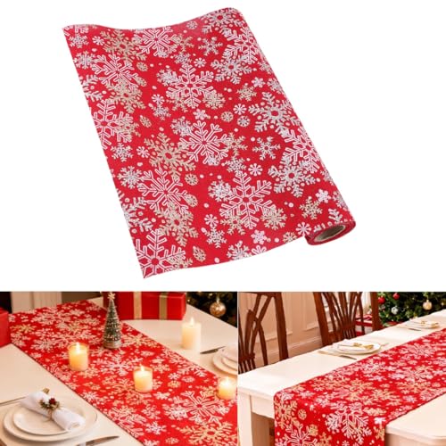 Cabilock Christmas Table Runner Red & Silver Snowflake, Extr