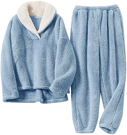 BOSECETA Fluffy Pajamas for Women Set Soft Comfy Fleece Pjs Pullover Pants Loose Plush 2 Piece Sleepwear Fuzzy for Winter