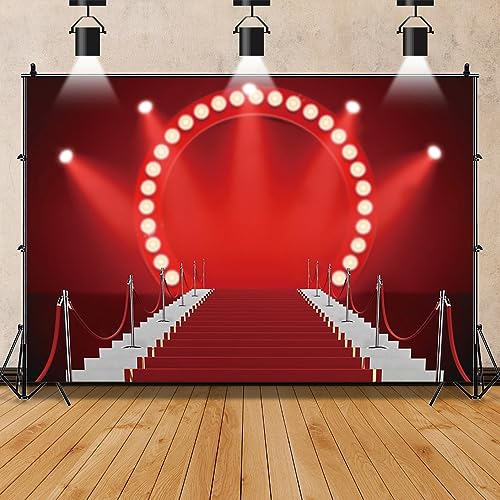 10x8ft Huge Red Theater Stage Backdrop Interior Stage Backdrop Red Stage Lights Glitter Photography Background Play Show Theater Photos Speech Lecture Community Activity Backdrop Photo Studio