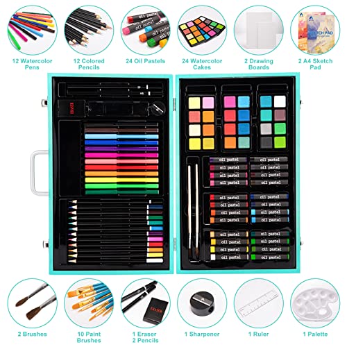 Vigorfun Deluxe Art Set in Wooden Case, with Soft & Oil Pastels,